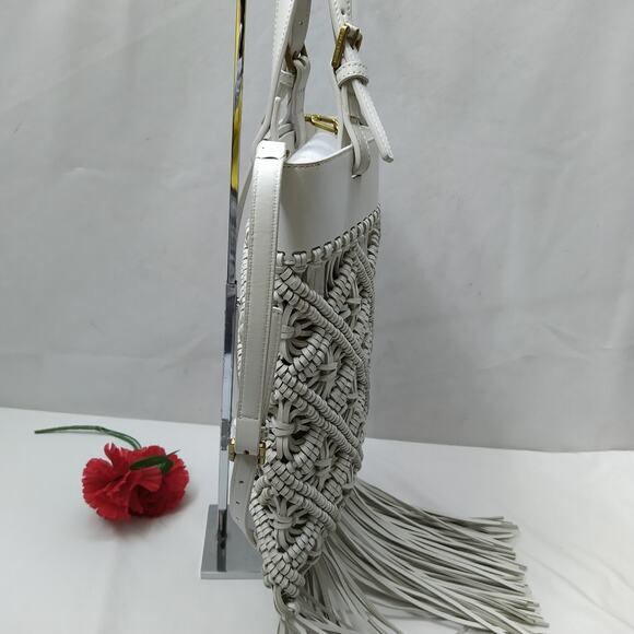 Tory Burch White Leather Woven Braided Macramé Fringe Limited Ed Crossbody Bag - Picture 7 of 16